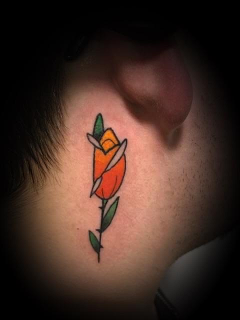 Neo Traditional Rose on neck