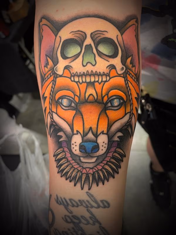Neo Traditional Fox and Skull