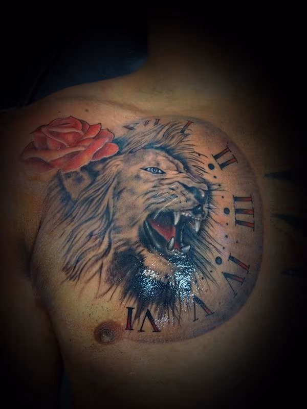 Lion w/ clock and rose