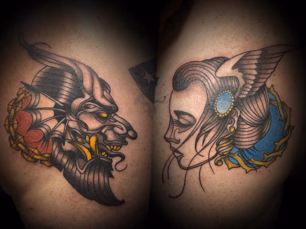 Demon/Angel faces on the chest
