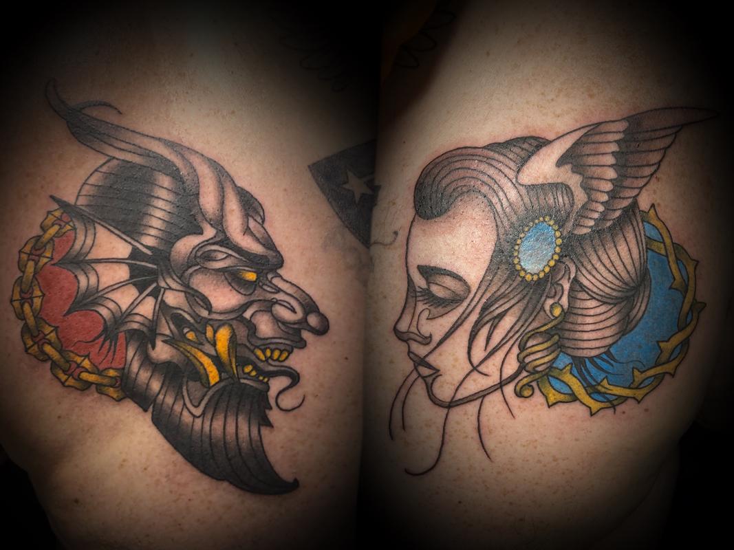Demon/Angel faces on the chest