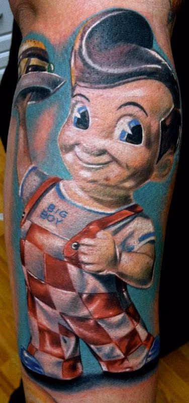 Realistic color Bob's Big Boy tattoo, Brent Olson Art Junkies Tattoo