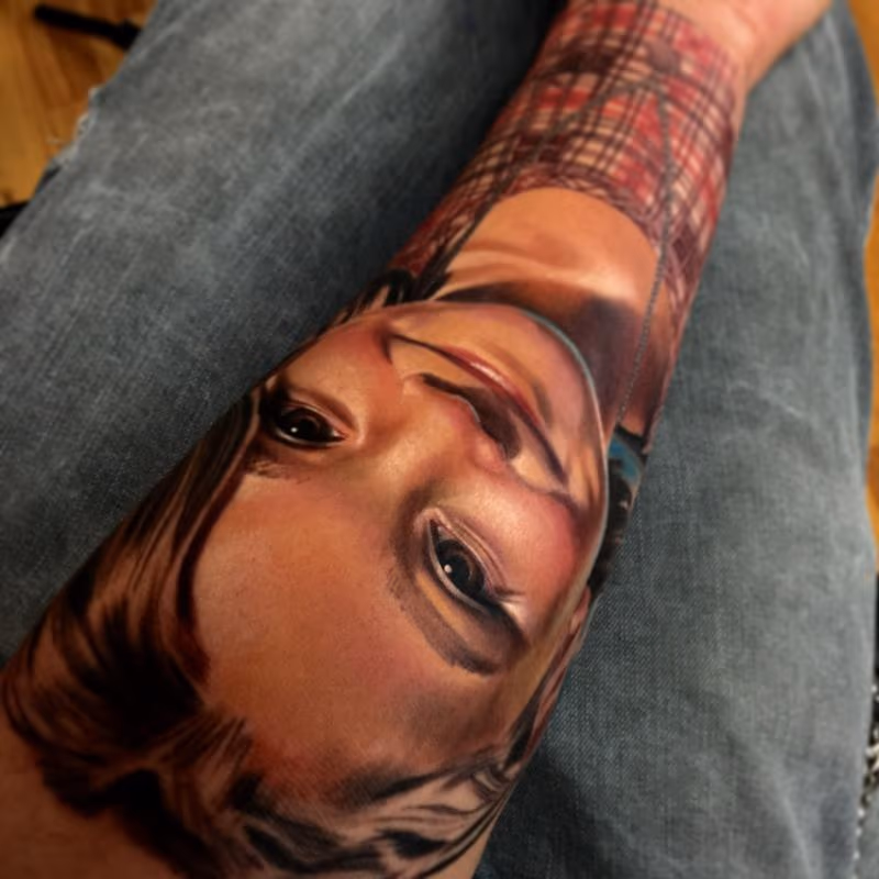 Realistic color portrait tattoo, Brent Olson Art Junkies Tattoo