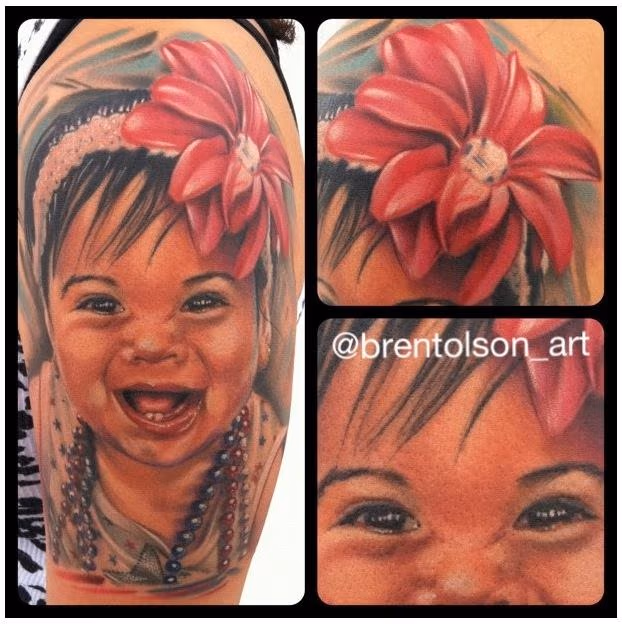 realistic color portriat tattoo, Brent Olson Art Junkies Tattoo