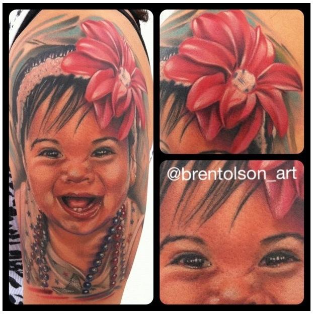 realistic color portriat tattoo, Brent Olson Art Junkies Tattoo