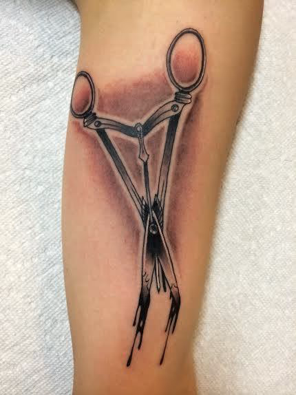 Traditional black and gray surgical scissors tattoo. Richard Adams Art Junkies Tattoo