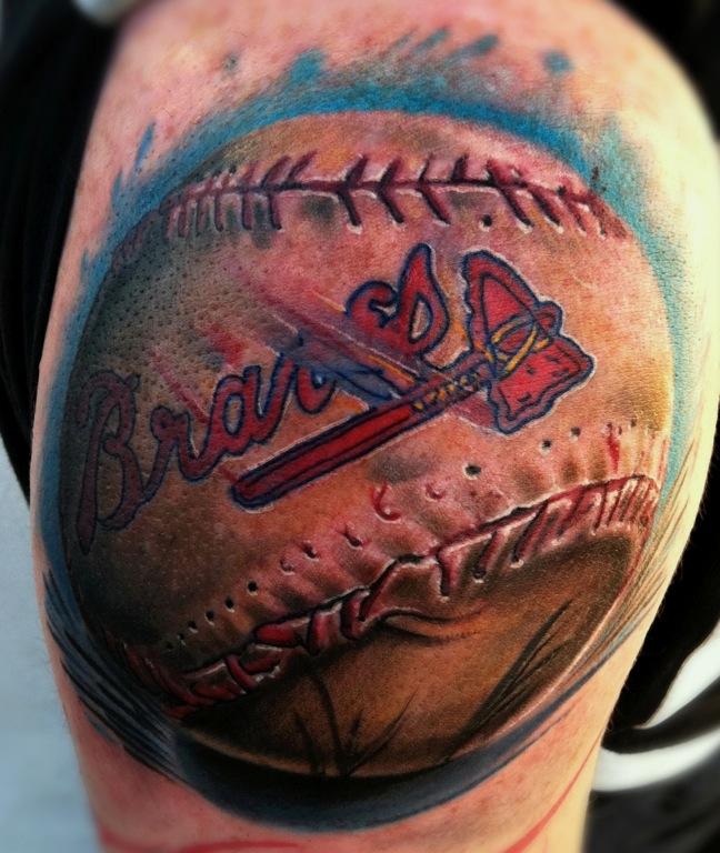Realistic Braves Baseball Color Custom Tattoo Brent Olson Art Junkies Tattoo