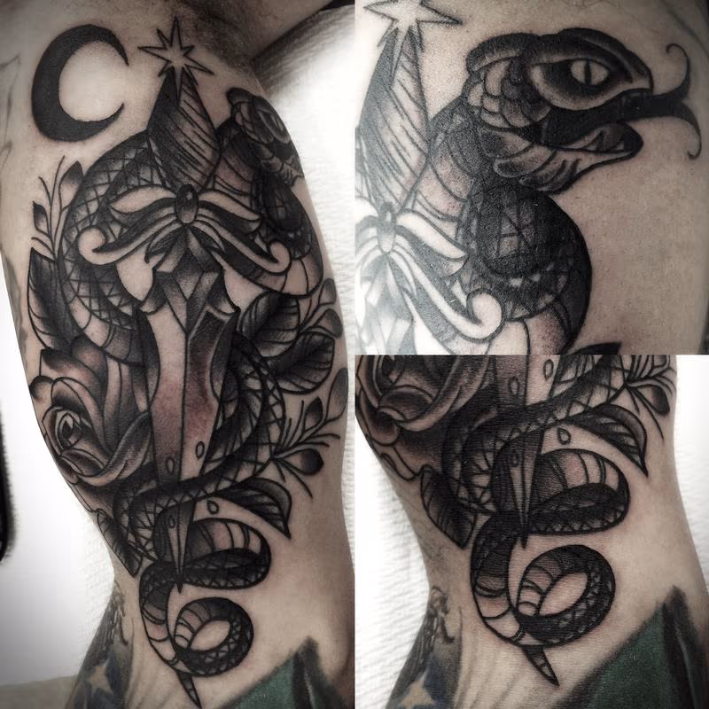 black and gray portrait tattoo