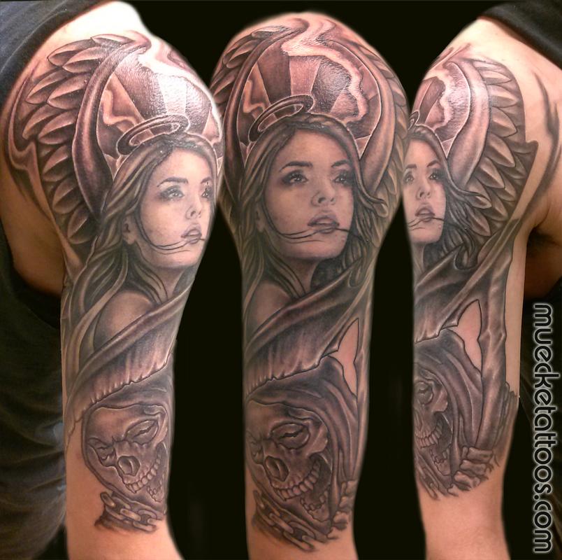 Muecke Tattoo, Angels Devils Sleeve In Progress