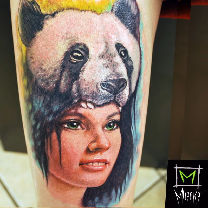 Muecke Tattoo portrait panda girl color portrait tattoo muecke