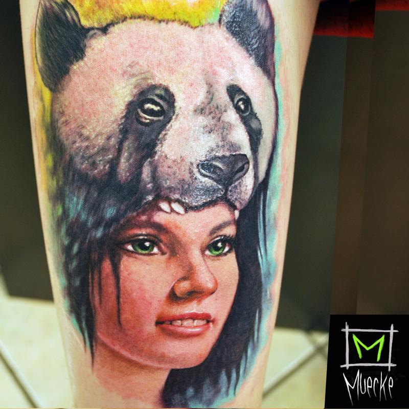 Muecke Tattoo portrait panda girl color portrait tattoo muecke
