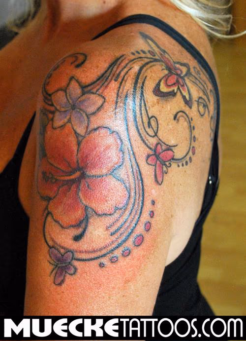 Swirly Butterfly Flower Tattoo