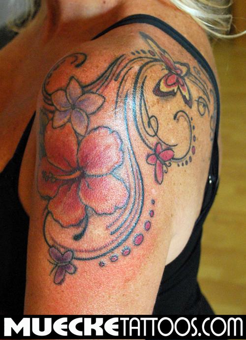 Swirly Butterfly Flower Tattoo