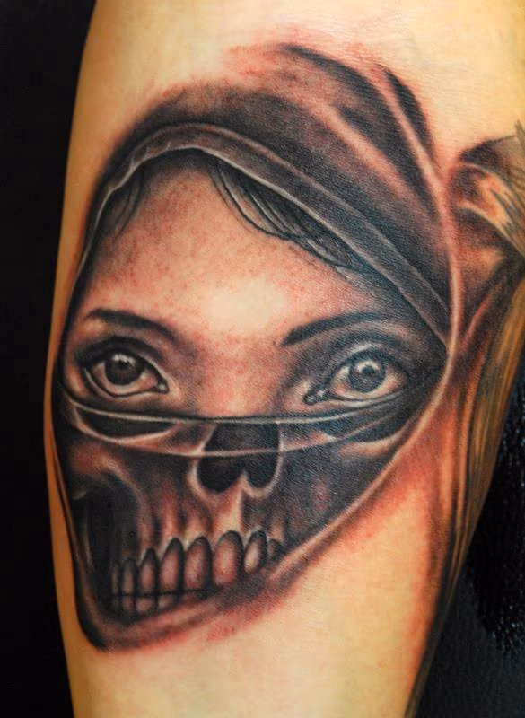 Woman and Skull Tattoo