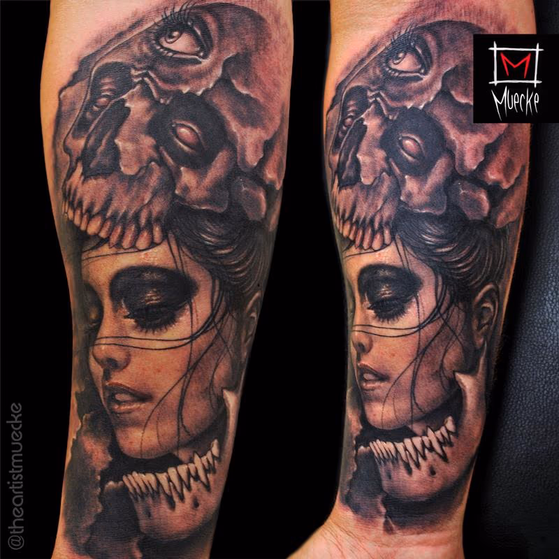 Skull girl eyeball tattoo muecke tattoo