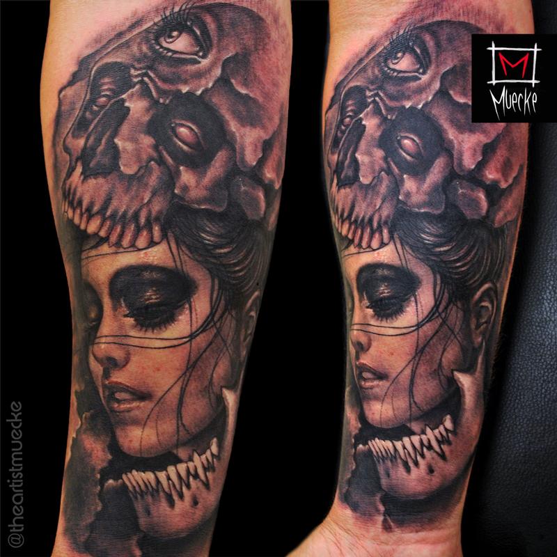 Skull girl eyeball tattoo muecke tattoo