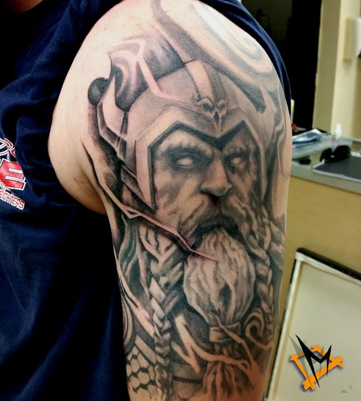 viking warrior tattoo black and grey