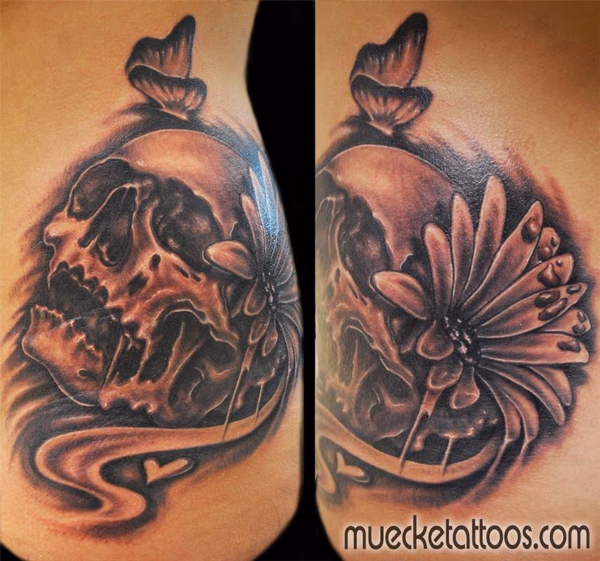 Girl Tattoo Skul Butterfly Flower Heart Water drop Muecke Tattoo