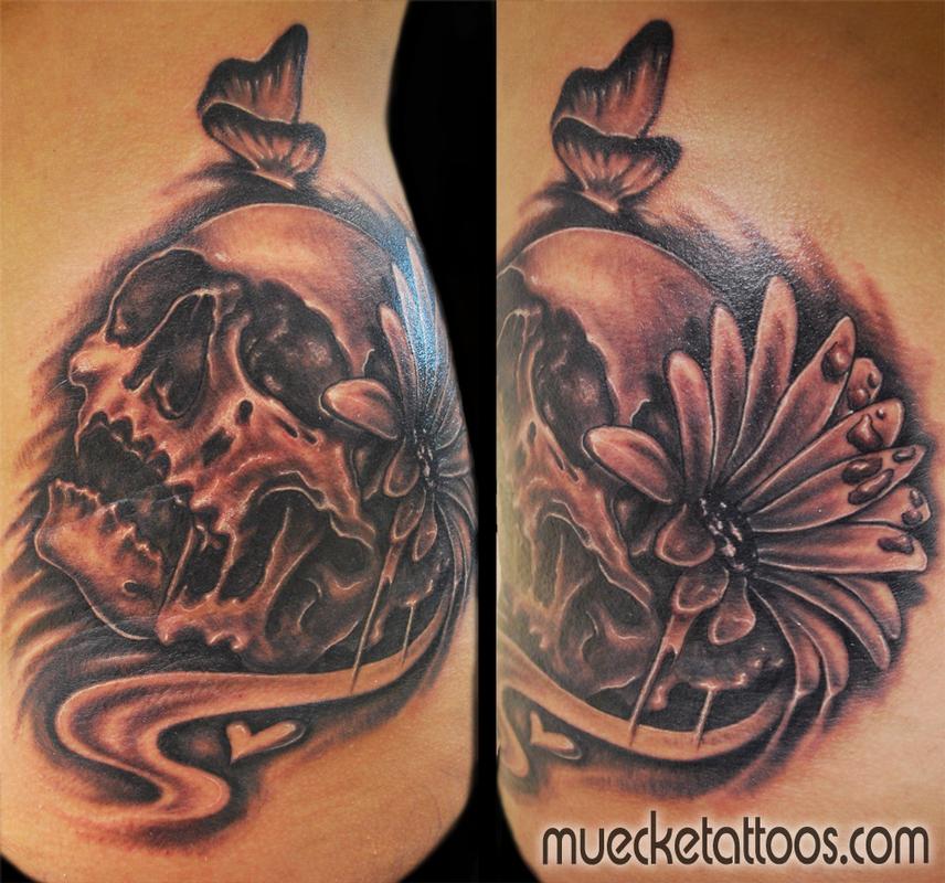 Girl Tattoo Skul Butterfly Flower Heart Water drop Muecke Tattoo