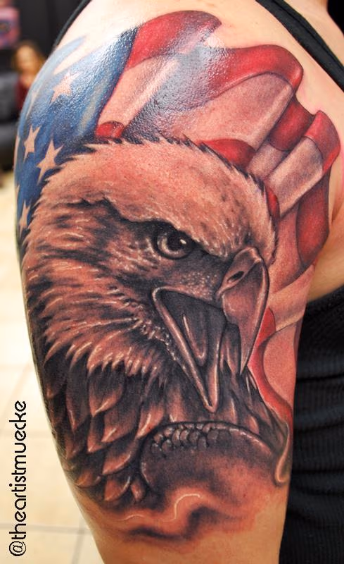 Muecke Eagle and Flag Tattoo