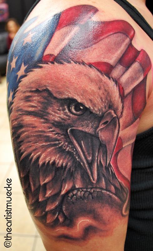 Muecke Eagle and Flag Tattoo