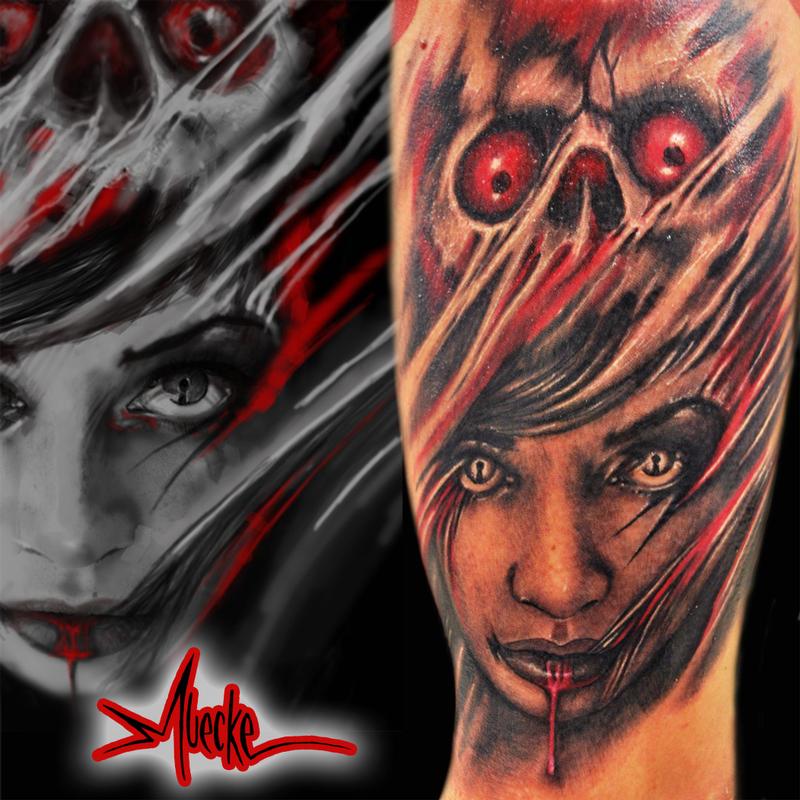 Muecke skull cap girl tattoo