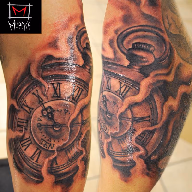 Muecke Timepiece Clock Tattoo