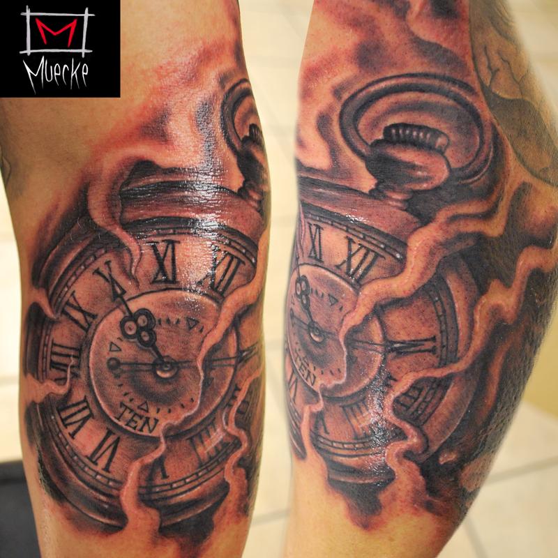 Muecke Timepiece Clock Tattoo