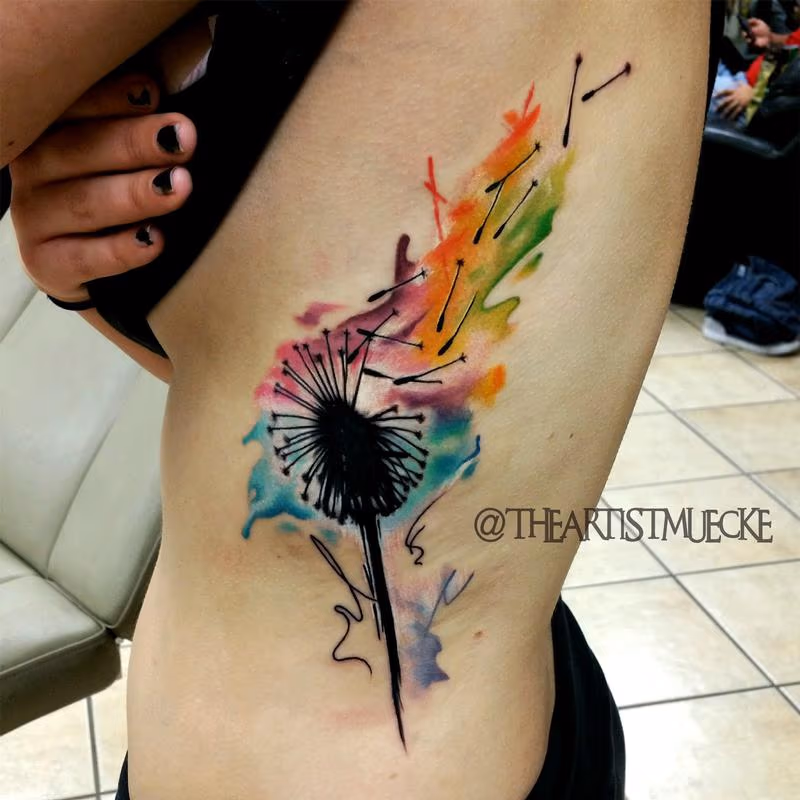 Watercolor tattoo, dandelion watercolor