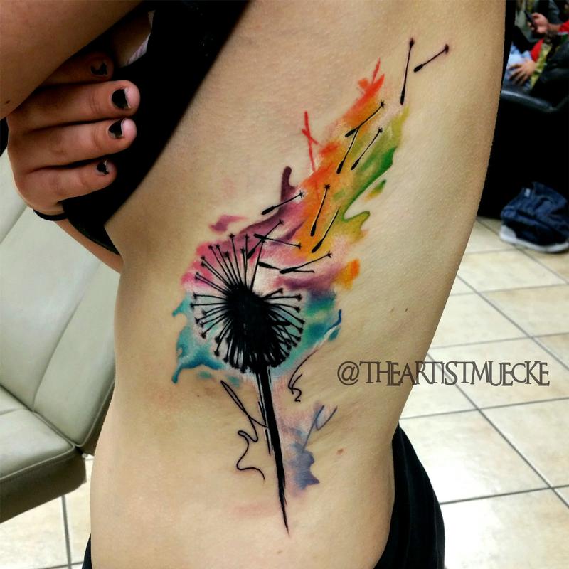 Watercolor tattoo, dandelion watercolor
