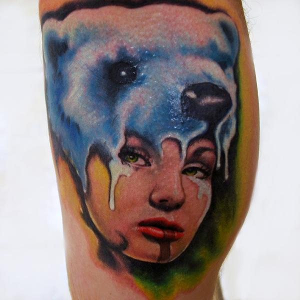 Custom Muecke Tattoo Melting Polarbear Girl