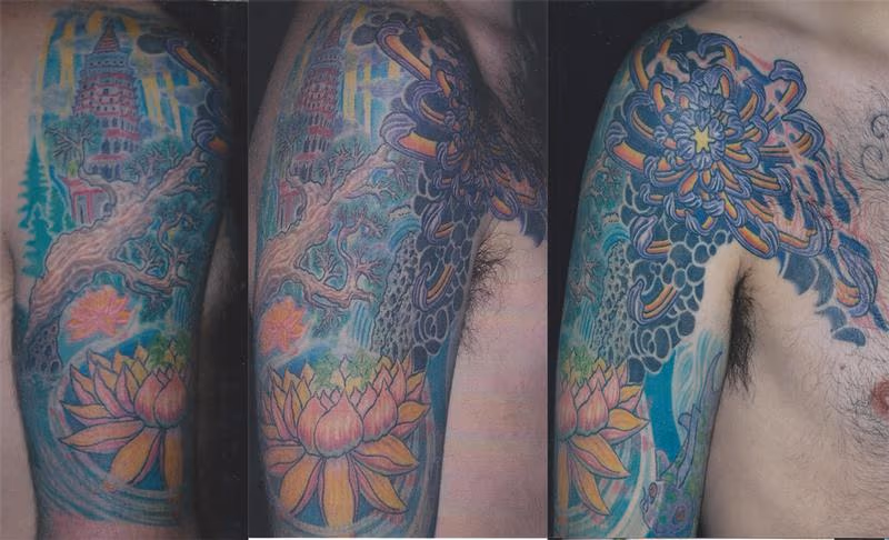 Japanese lotus with shrine and chrysanthemum chestplate
