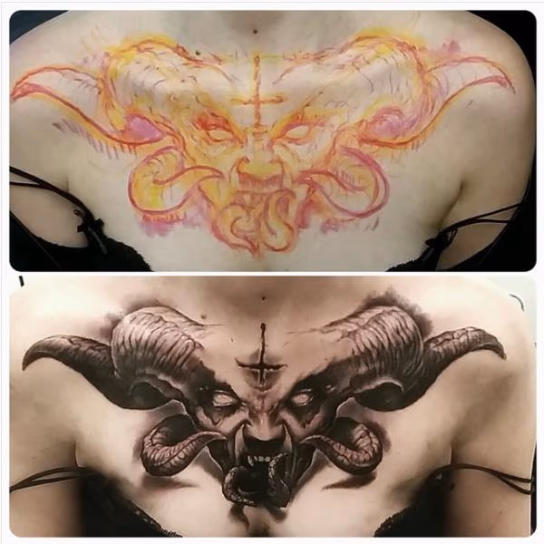 horned demon chest tattoo