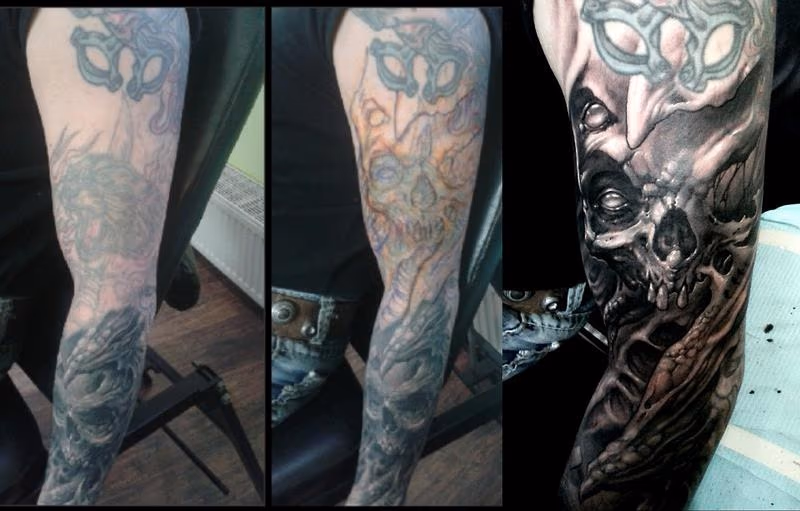 before & freehand on lasered arm