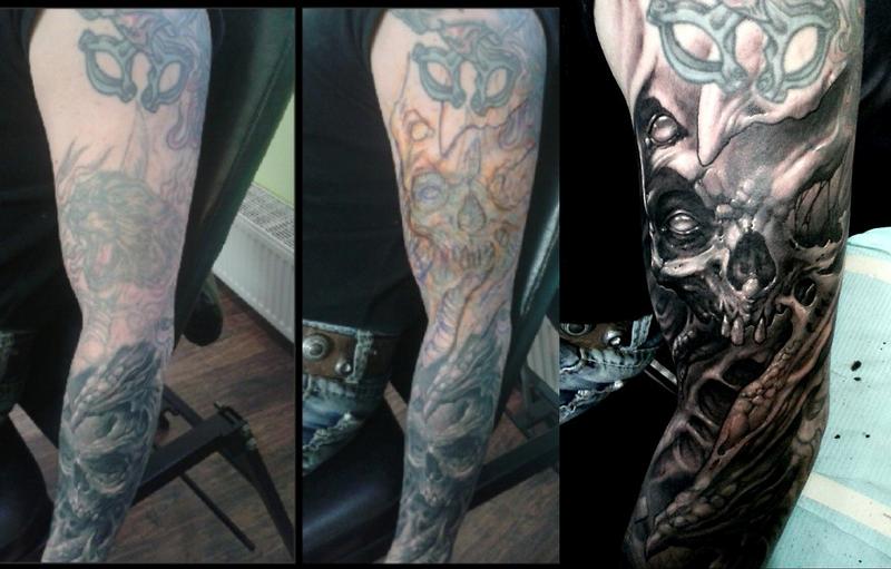 before & freehand on lasered arm