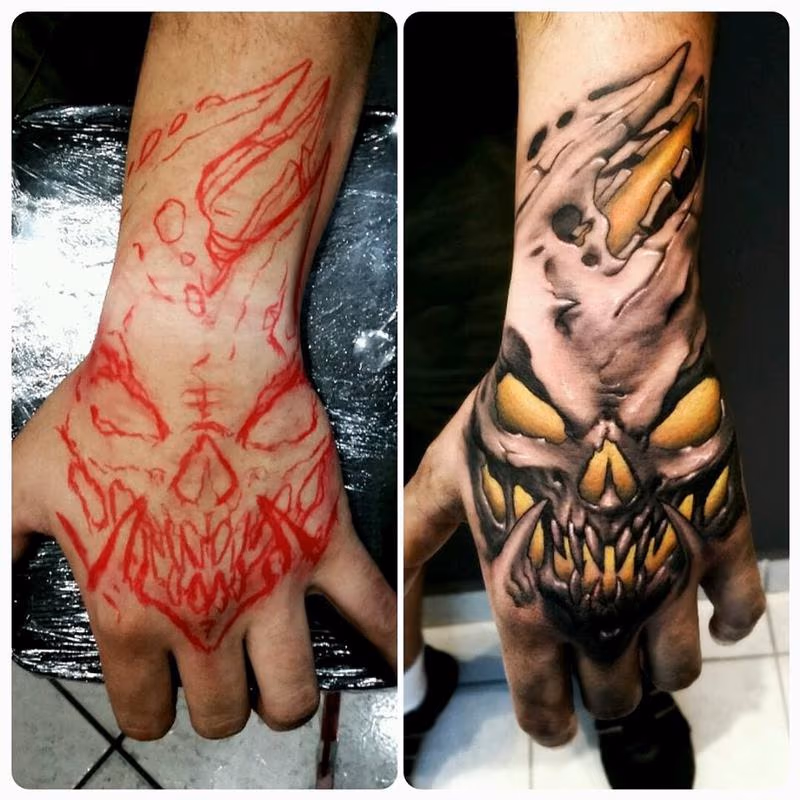yellow b&g hand tattoo