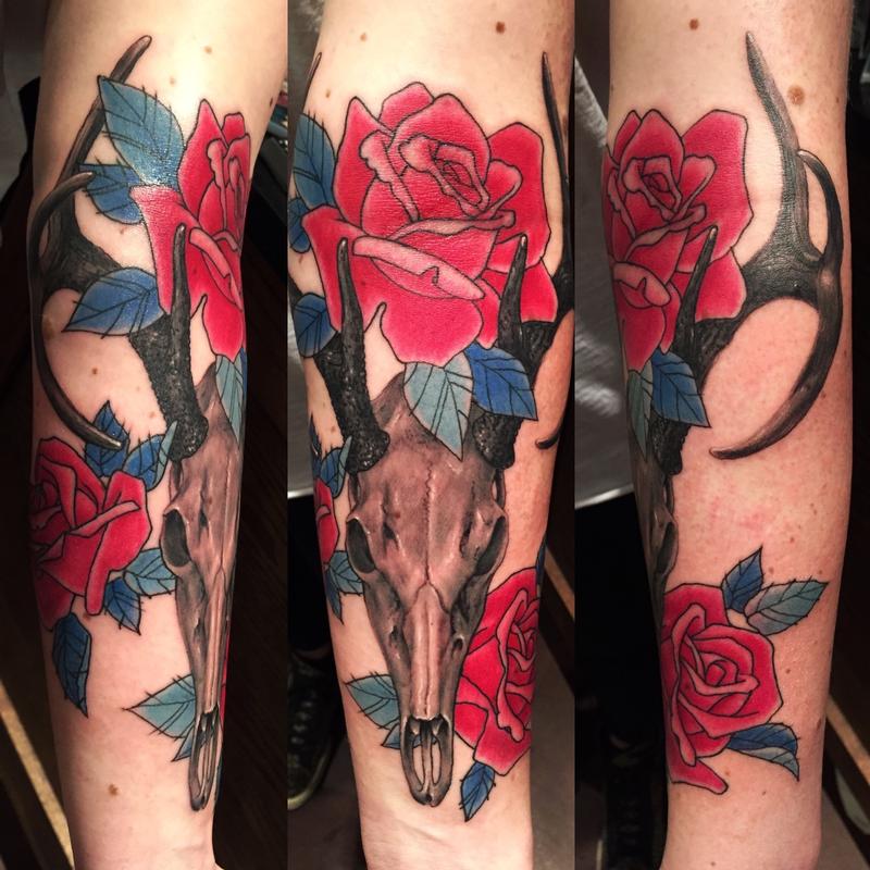 Skull and roses