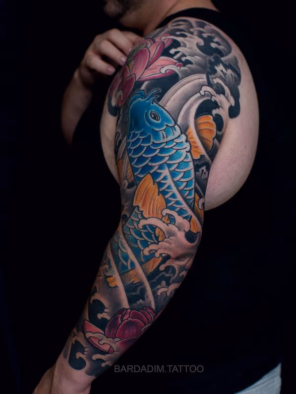 Japanese Sleeve Koi and Lotus