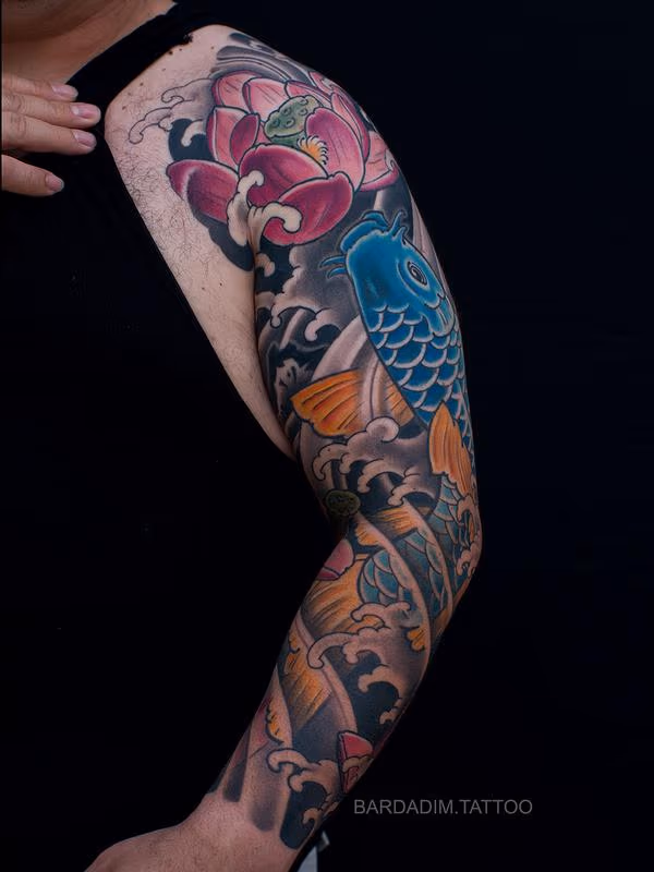 Japanese Sleeve Koi and Lotus