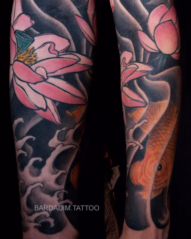 Lotus and Goldfish tattoo