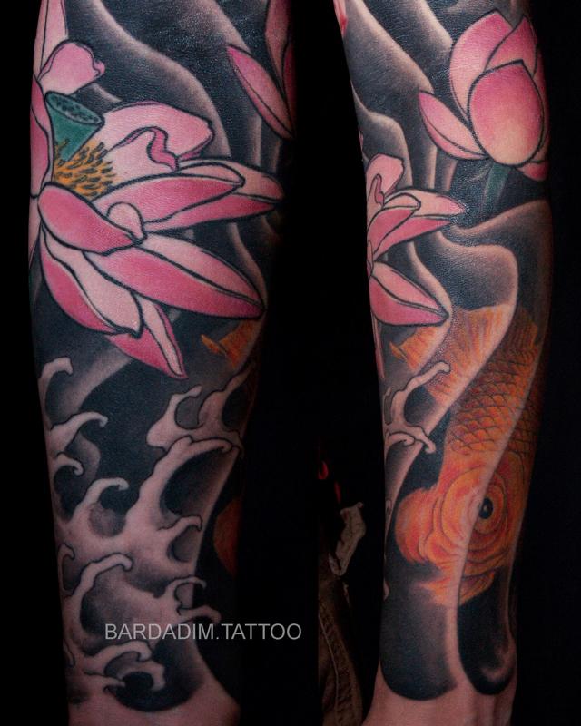 Lotus and Goldfish tattoo
