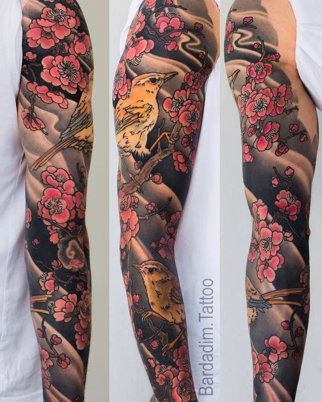 Japanese Bush Warbler and Plum Blossoms Sleeve