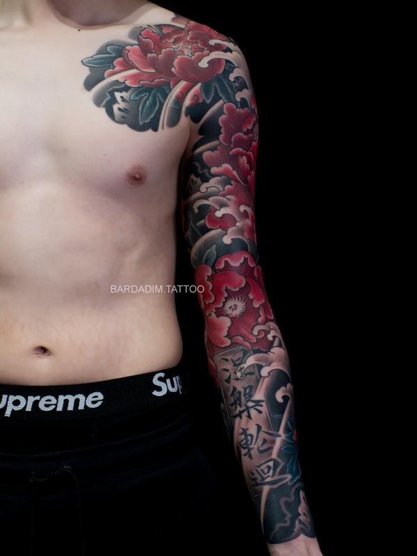 Japanese sleeve. Botan tattoo