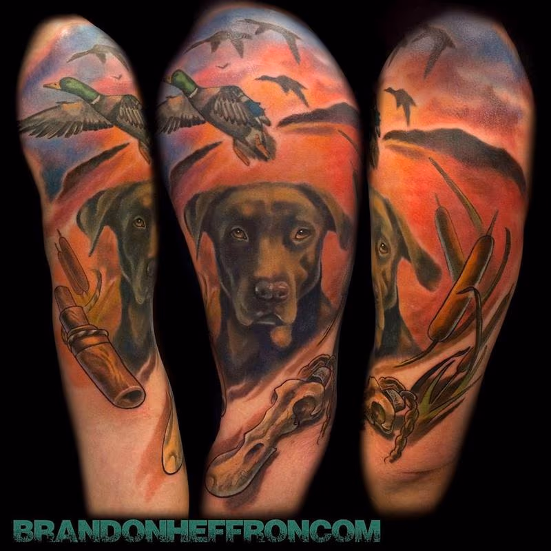 Hunting dog portrait half sleeve