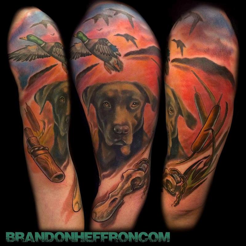 Hunting dog portrait half sleeve