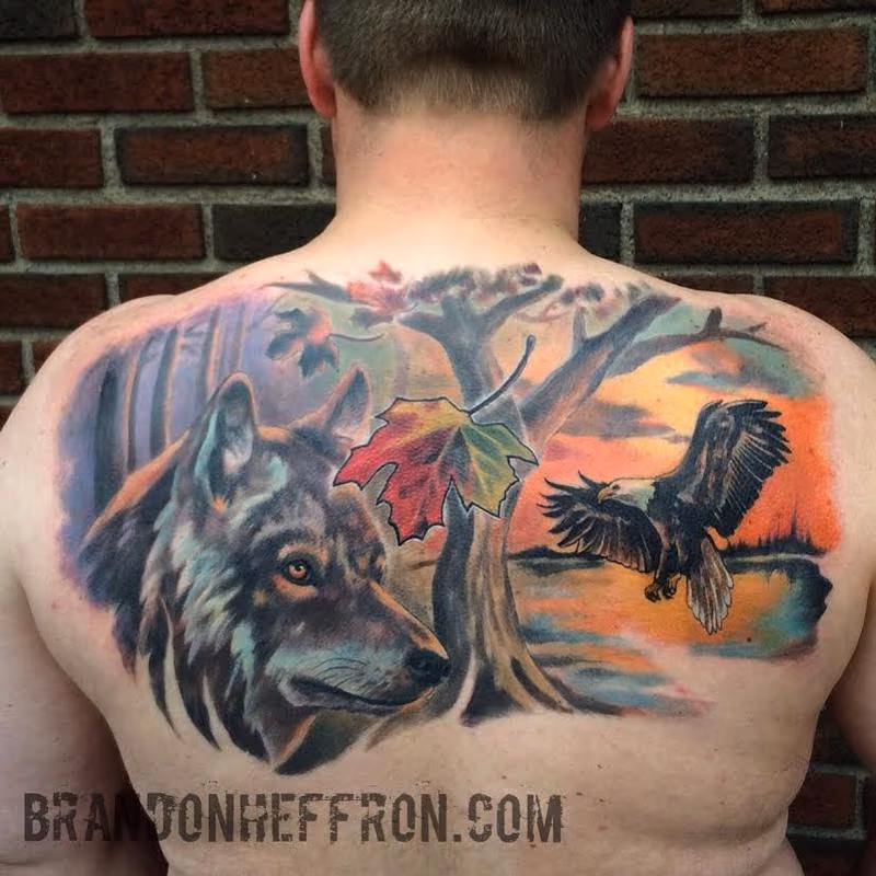 Eagle, Wolf & nature piece