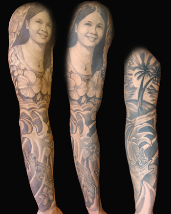 Hawaiian sleeve w/ mom portrait