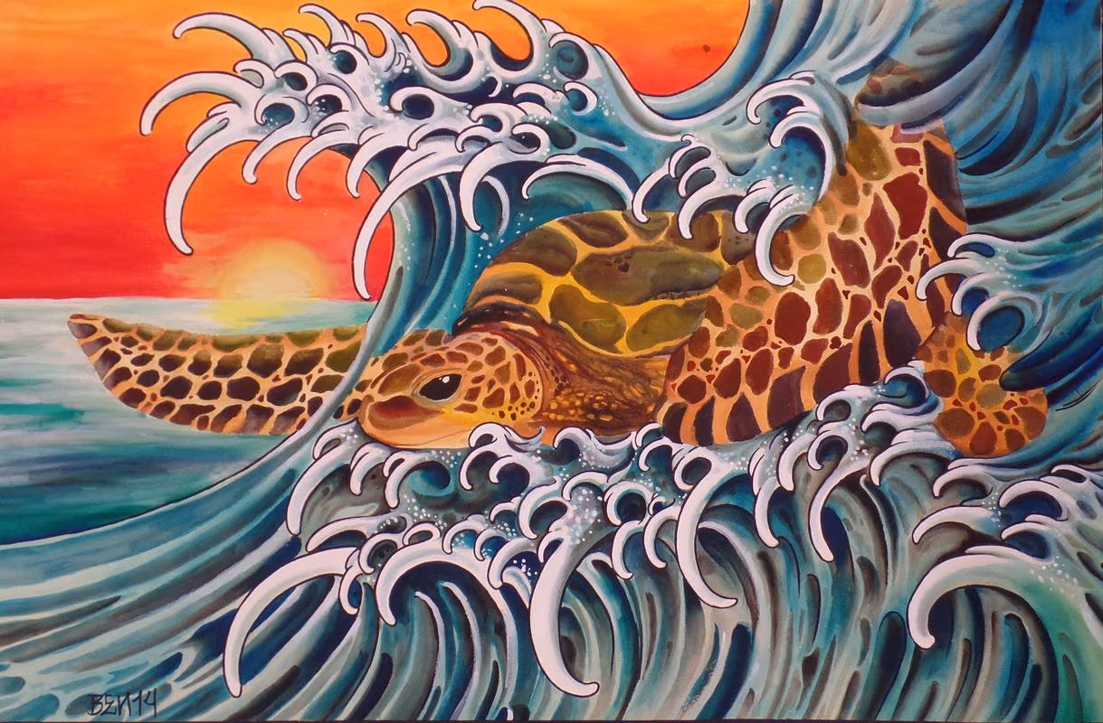 surfing sea turtle
