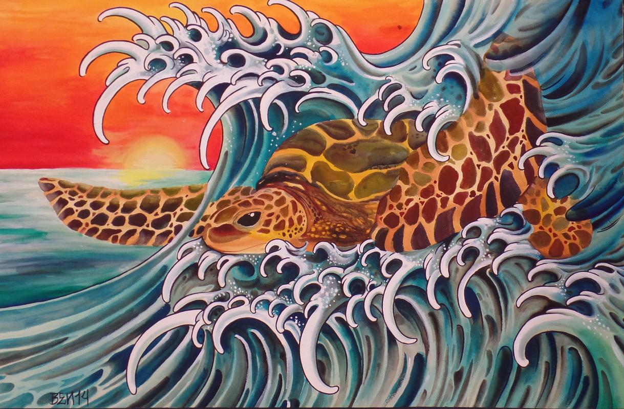 surfing sea turtle