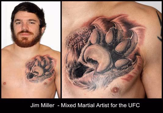 Jim Miller UFC Fighter He who greets with fire tattoo by Biagio.